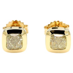 GIA-zertifiziert Fancy Light Yellow Cushion Diamond 1,60 Karat TW Gold Ohrringe
