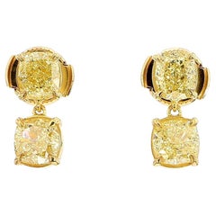 GIA-zertifiziert Fancy Light Yellow Cushion Diamond 3,50 Karat TW Gold Ohrringe