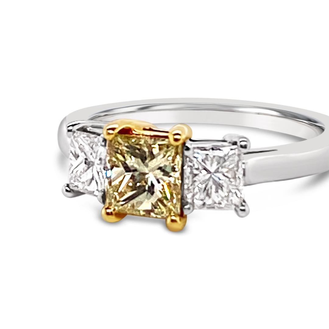 Princess Cut GIA Certified Fancy Light Yellow Diamond Ring in Platinum For Sale