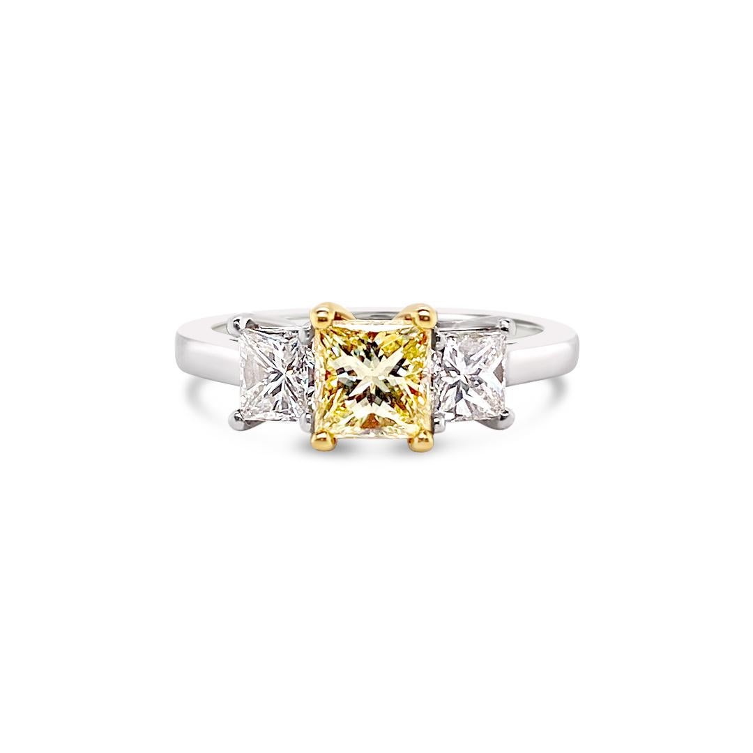 GIA Certified Fancy Light Yellow Diamond Ring in Platinum For Sale 3