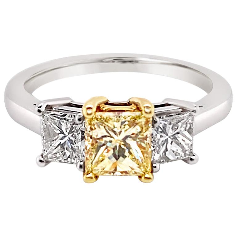 GIA Certified Fancy Light Yellow Diamond Ring in Platinum For Sale