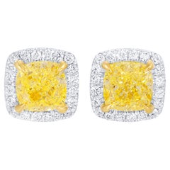 GIA Certified Fancy Light Yellow Diamond Stud Earrings 4.8 Carats 18K Gold