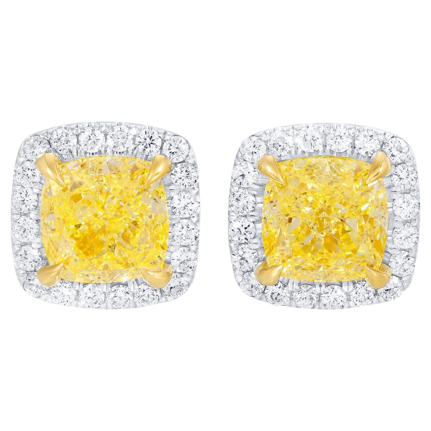 GIA Certified Fancy Light Yellow Diamond Stud Earrings 4.8 Carats 18K Gold