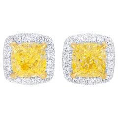 GIA-zertifizierte hellgelbe Fancy-Diamant-Ohrstecker 4,8 Karat 18K Gold