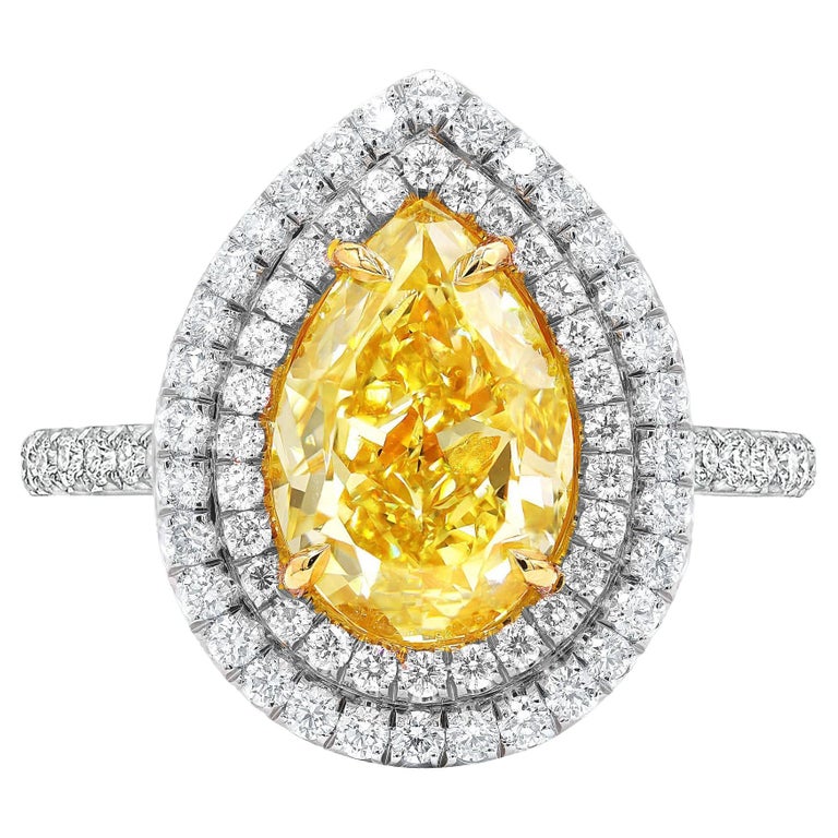Double Fancy GIA Certified Fancy Light Yellow Double Halo Diamond Solitaire Ring ...