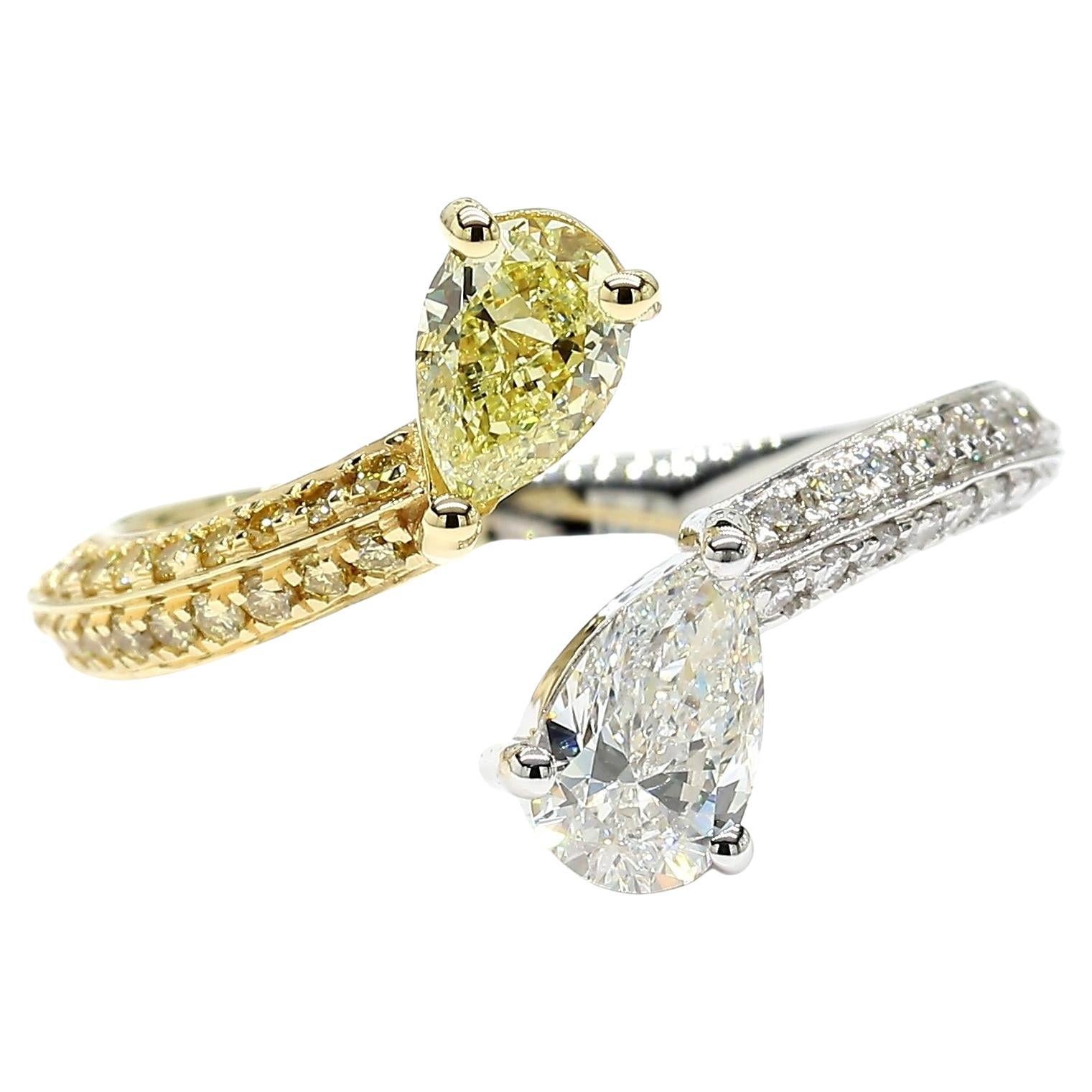GIA Certified Fancy Light Yellow Pear Diamond 1.24 Carat TW Yellow Gold Ring