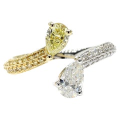 GIA Certified Fancy Light Yellow Pear Diamond 1.24 Carat TW Yellow Gold Ring