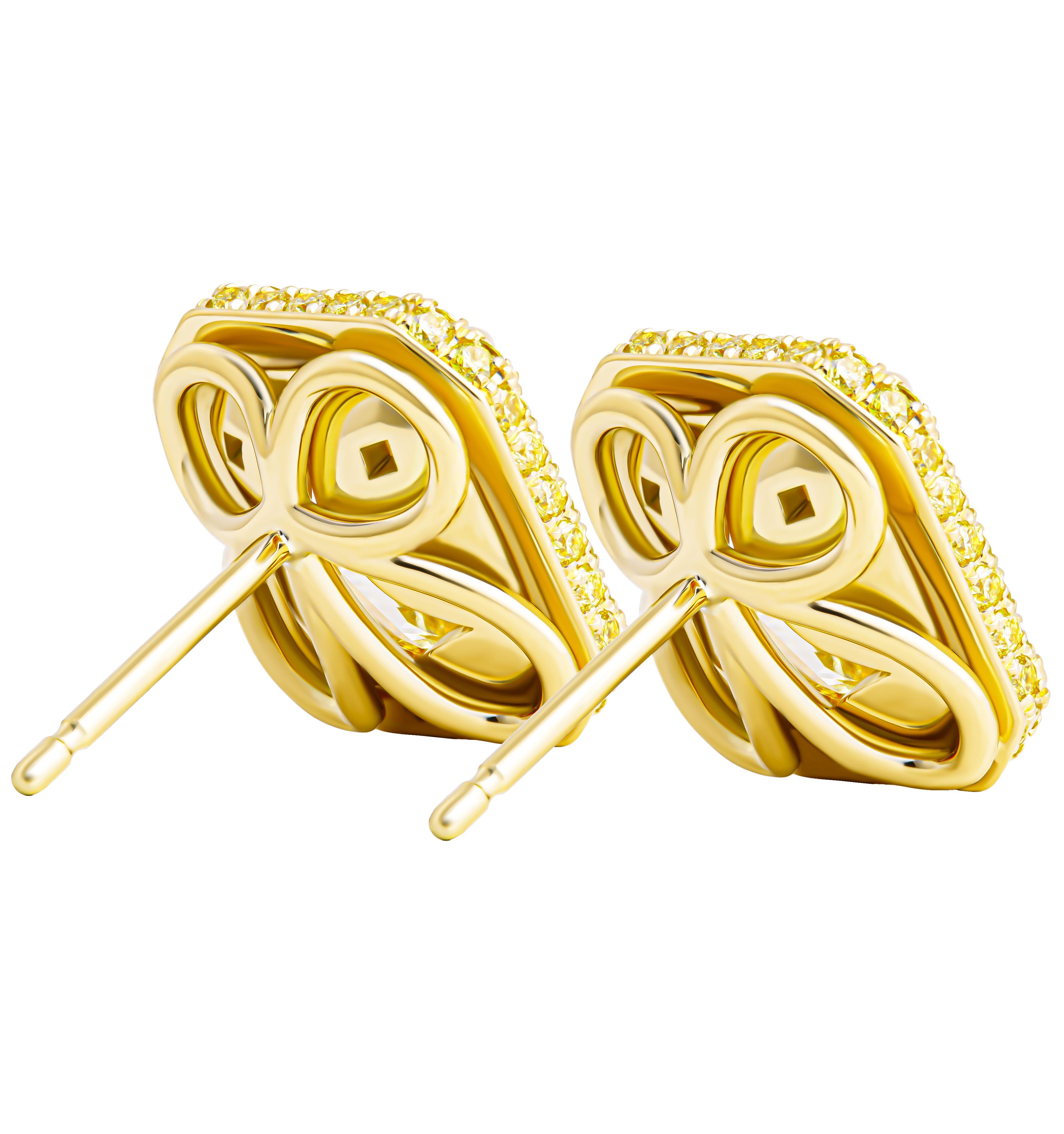 Moderne Clous d'oreilles fantaisie jaune clair taille radiant certifiés GIA en vente