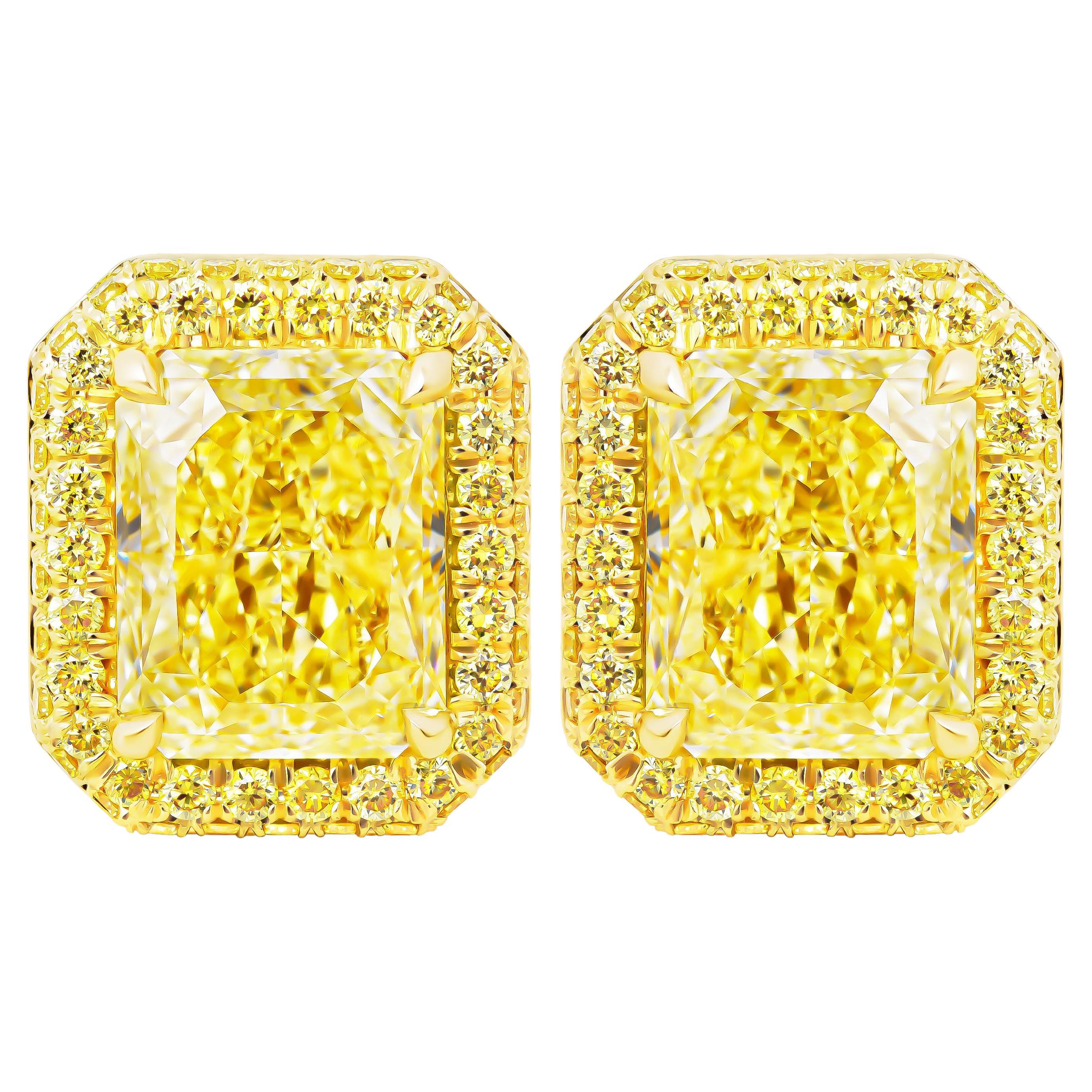 GIA Certified Fancy Light Yellow Radiant Cut Stud Earrings