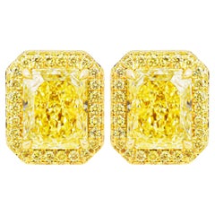 GIA Certified Fancy Light Yellow Radiant Cut Stud Earrings