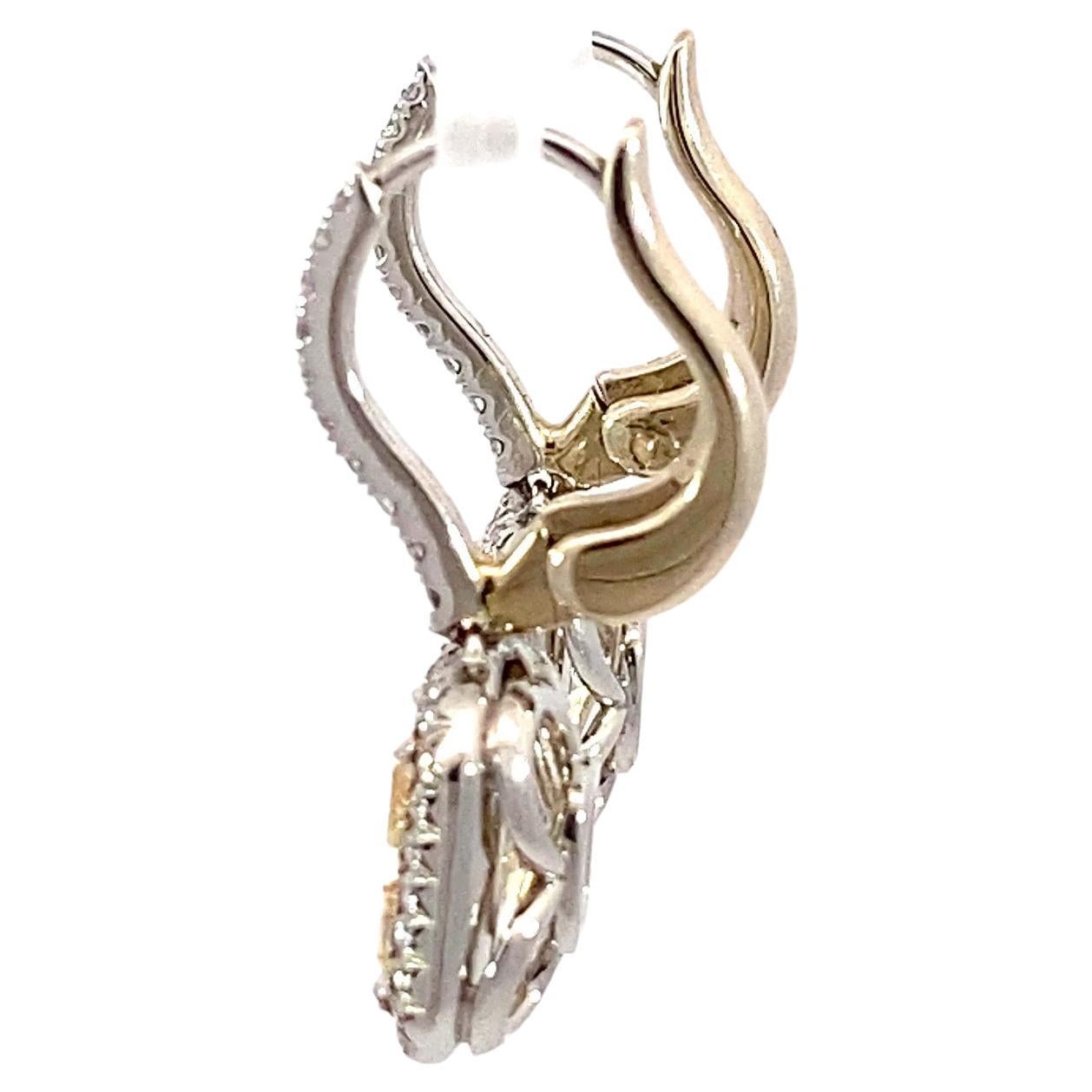GIA-zertifizierte hellgelbe strahlende Diamant-Halo-Tropfen-Ohrringe mit 4,10 CTTW PT (Radiantschliff) im Angebot