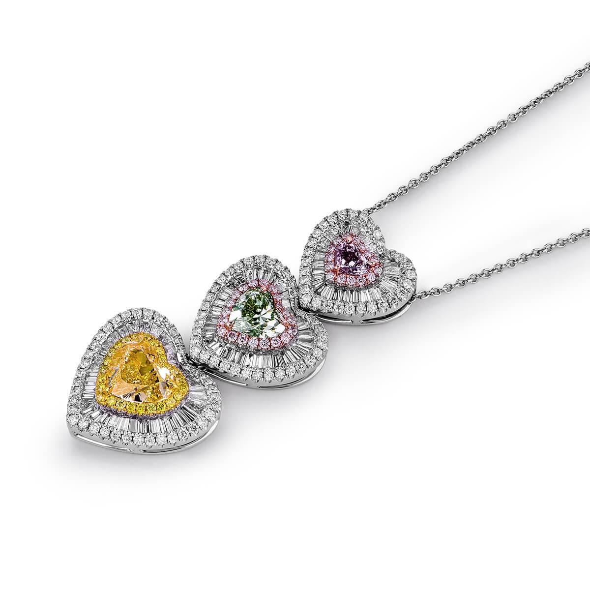 FANCY MULTI COLORED HEART PENDANT - 5.74


Set in 18K White gold


Total diamond weight: 0.32 ct
[1 diamond]
Color: Natural purple pink
Clarity: I1

Total diamond weight: 0.95 ct
[ 1 diamond ]
Color: Natural light green yellow
Clarity: SI1

Total