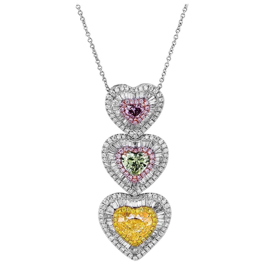 GIA Certified Fancy Multi Colored Heart Pendant, 5.74