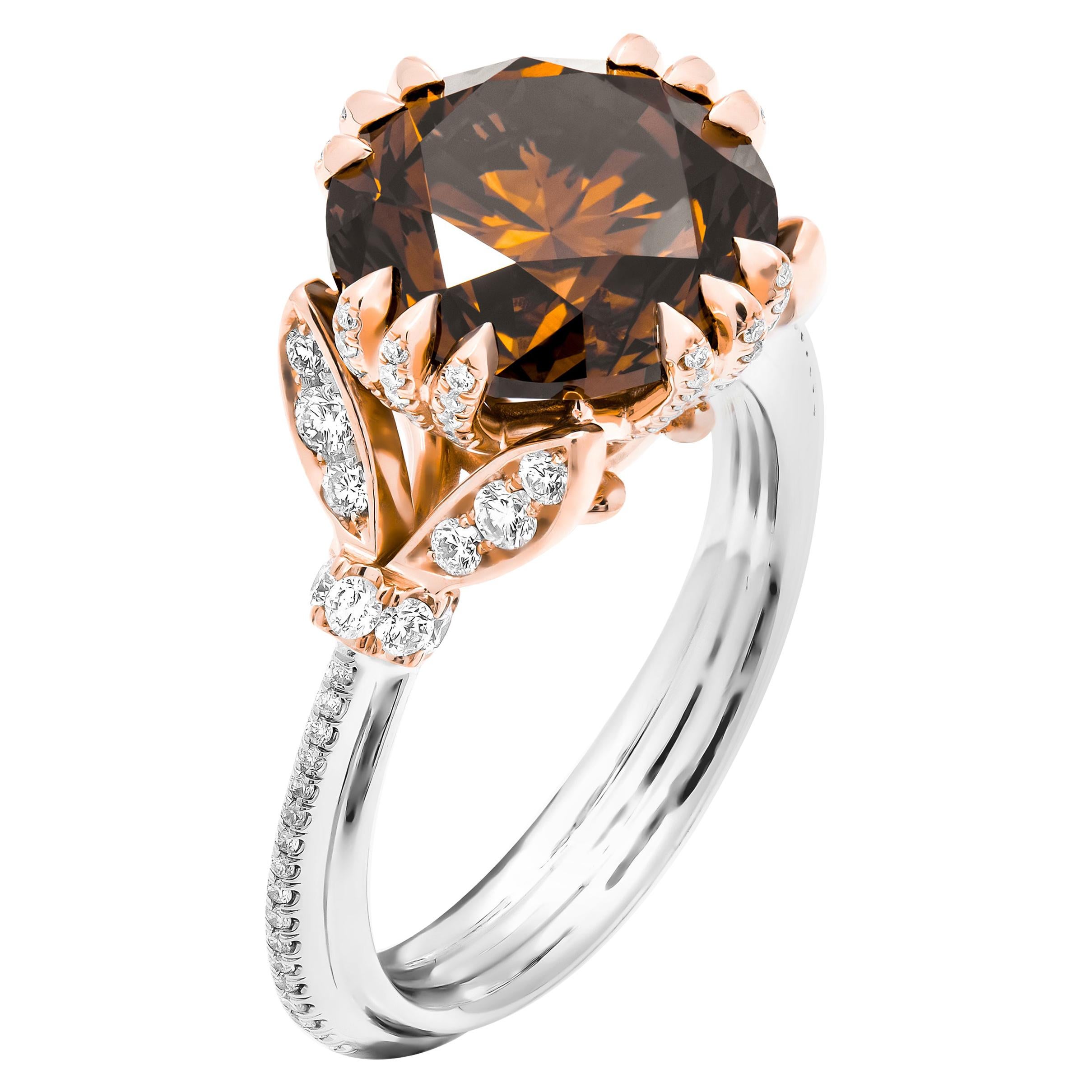 GIA Certified Fancy Orange Brown Diamond Cocktail Ring For Sale