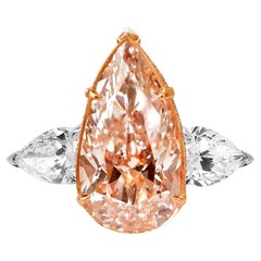 GIA Certified Fancy Orangey Pink 5 Carat Pear Cut Diamond Ring