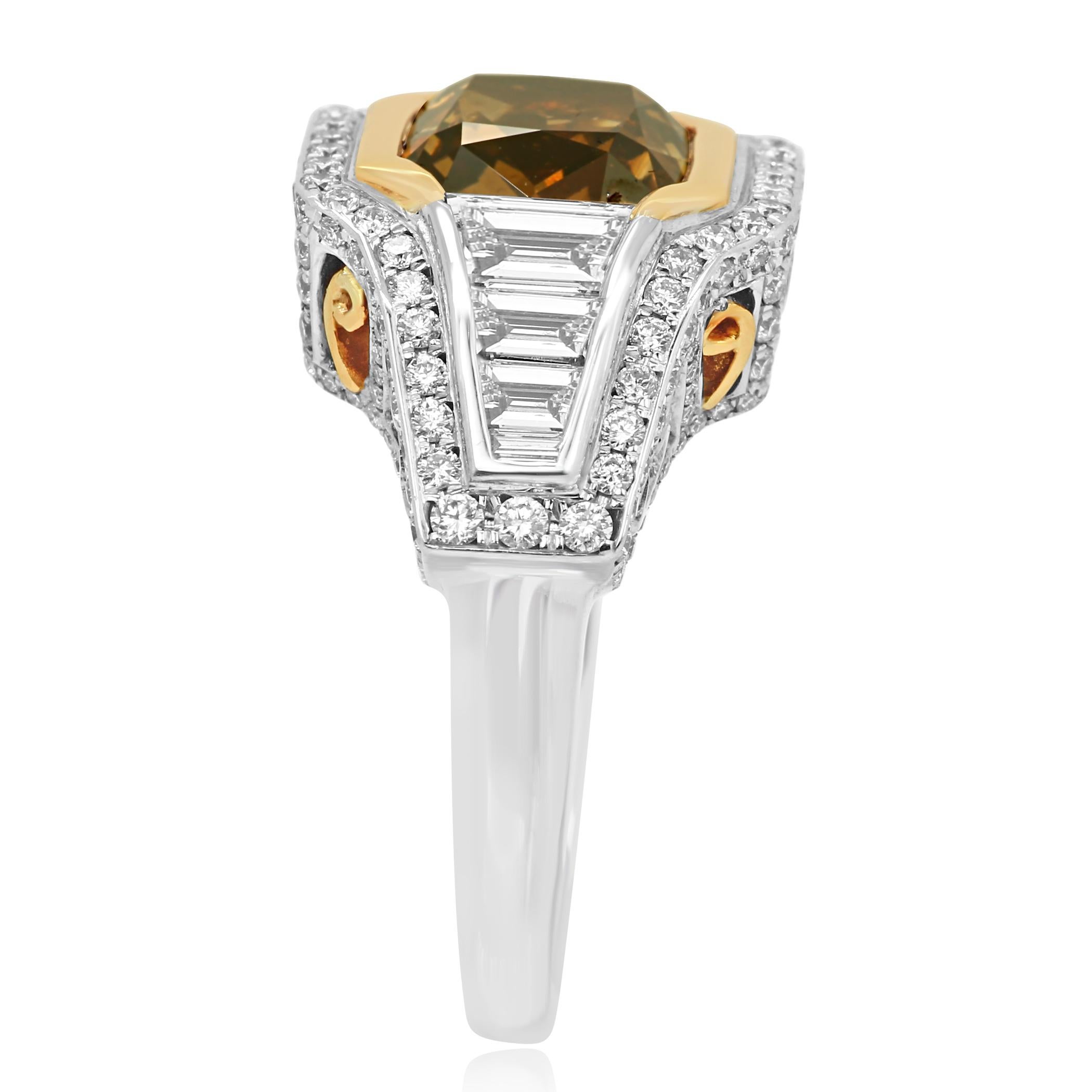 GIA Certified Fancy Orangish Brown Diamond Halo Two Color Gold Cocktail Ring 2
