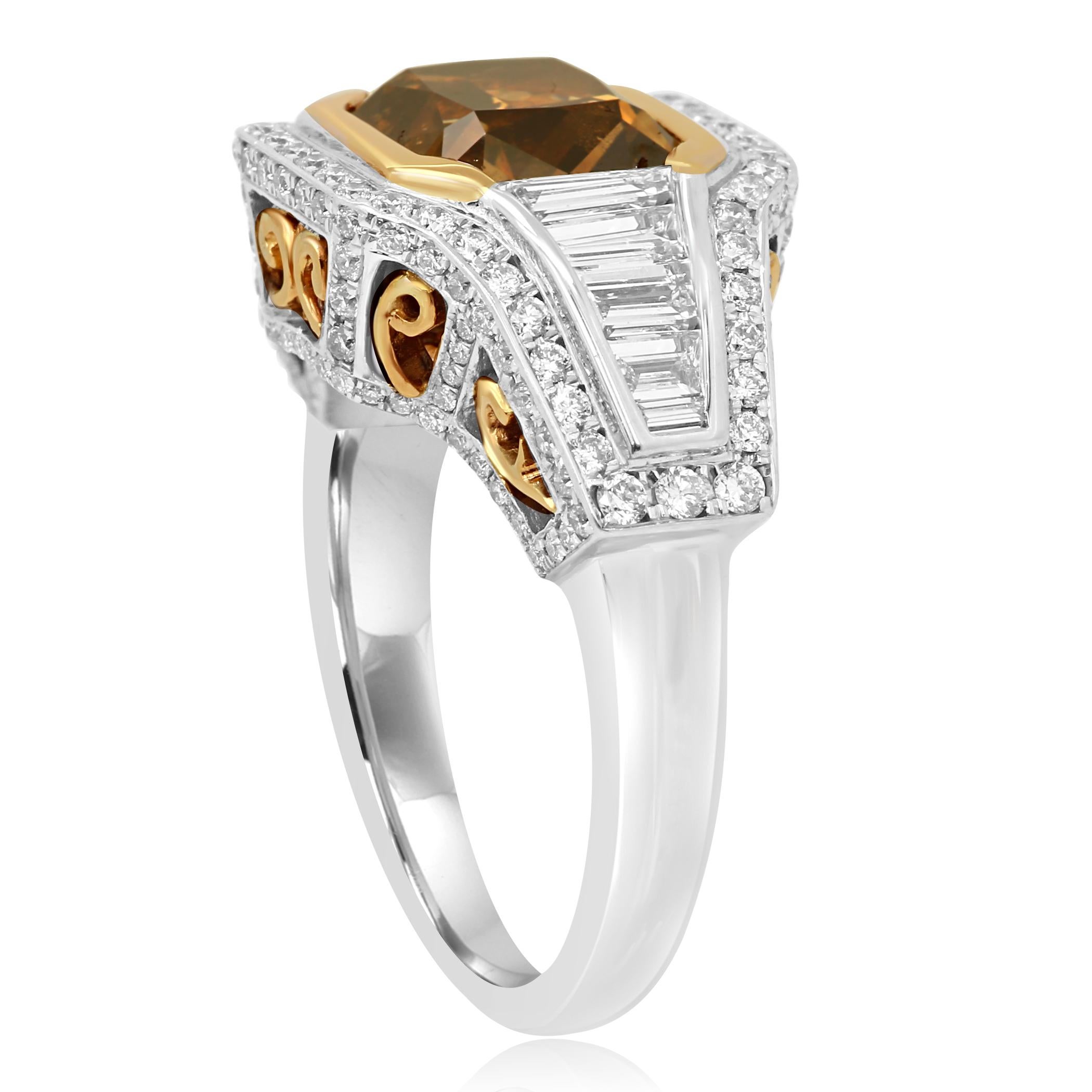 GIA Certified Fancy Orangish Brown Diamond Halo Two Color Gold Cocktail Ring 3