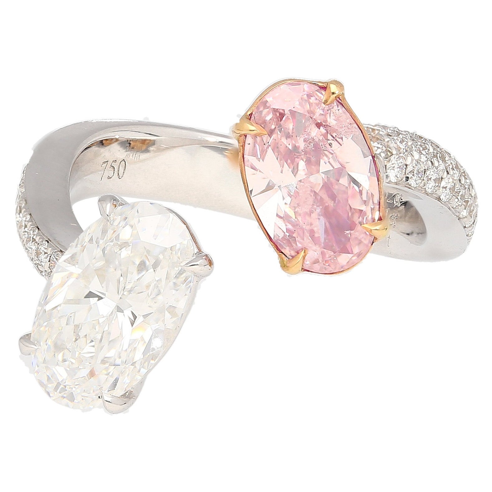 GIA-zertifizierter Ring aus 18 Karat Weißgold mit orangefarbenem, rosa und weißem Diamanten Toi Et Moi im Angebot