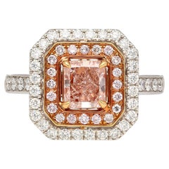 GIA Certified Fancy Orangy Pink Diamond Doppio anello a raggiera in oro bianco 18 carati