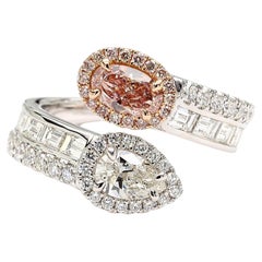 GIA Certified Fancy Orangy Pink Oval Diamond 2.32 Carat TW Gold Cocktail Ring