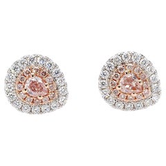 GIA Certified Fancy Orangy Pink Pear Diamond 0.96 Carat TW Gold Stud Earrings