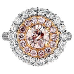 GIA-zertifizierter rosa Fancy 3,1 Karat Diamant-Doppel Halo-Ring mit Fancy-Halo