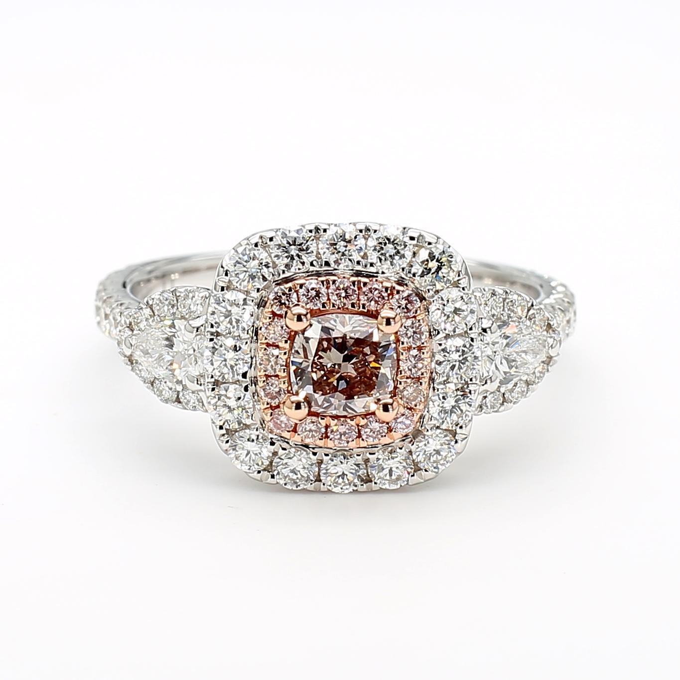GIA Certified Fancy Pink-Brown Cushion Diamond 1.45 Carat TW Gold Ring (Zeitgenössisch) im Angebot