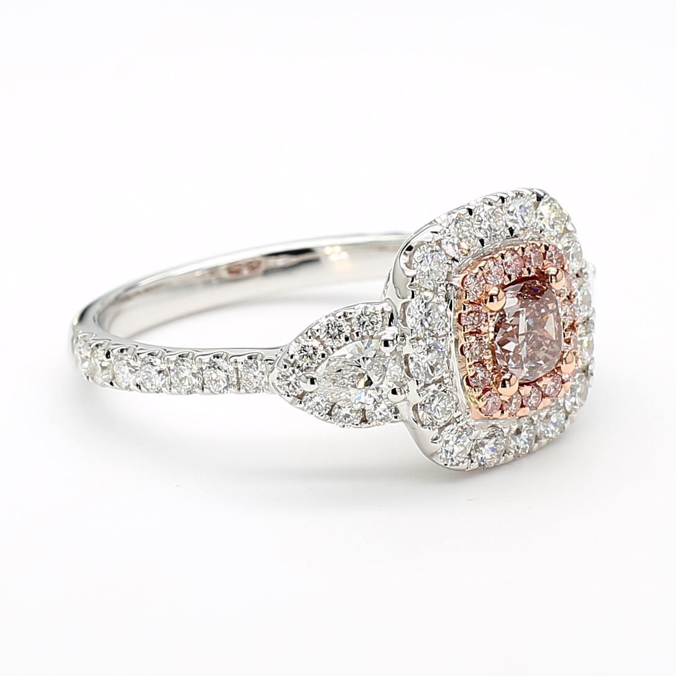 GIA Certified Fancy Pink-Brown Cushion Diamond 1.45 Carat TW Gold Ring (Kissenschliff) im Angebot