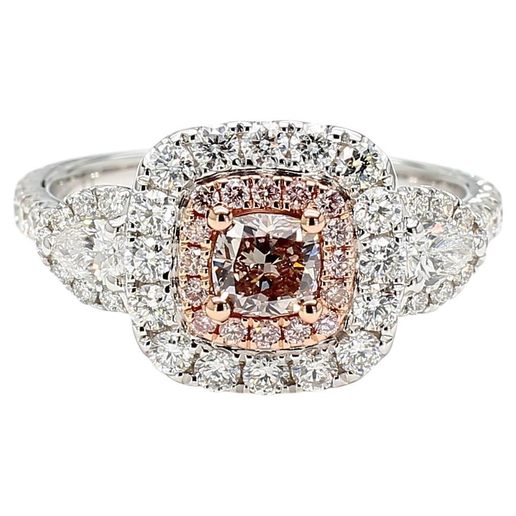 GIA Certified Fancy Pink-Brown Cushion Diamond 1.45 Carat TW Gold Ring