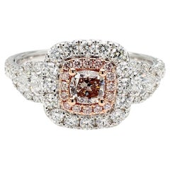 GIA Certified Fancy Pink-Brown Cushion Diamond 1.45 Carat TW Gold Ring