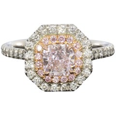 GIA Certified Fancy Pink Cushion Diamond Double Halo Engagement Ring