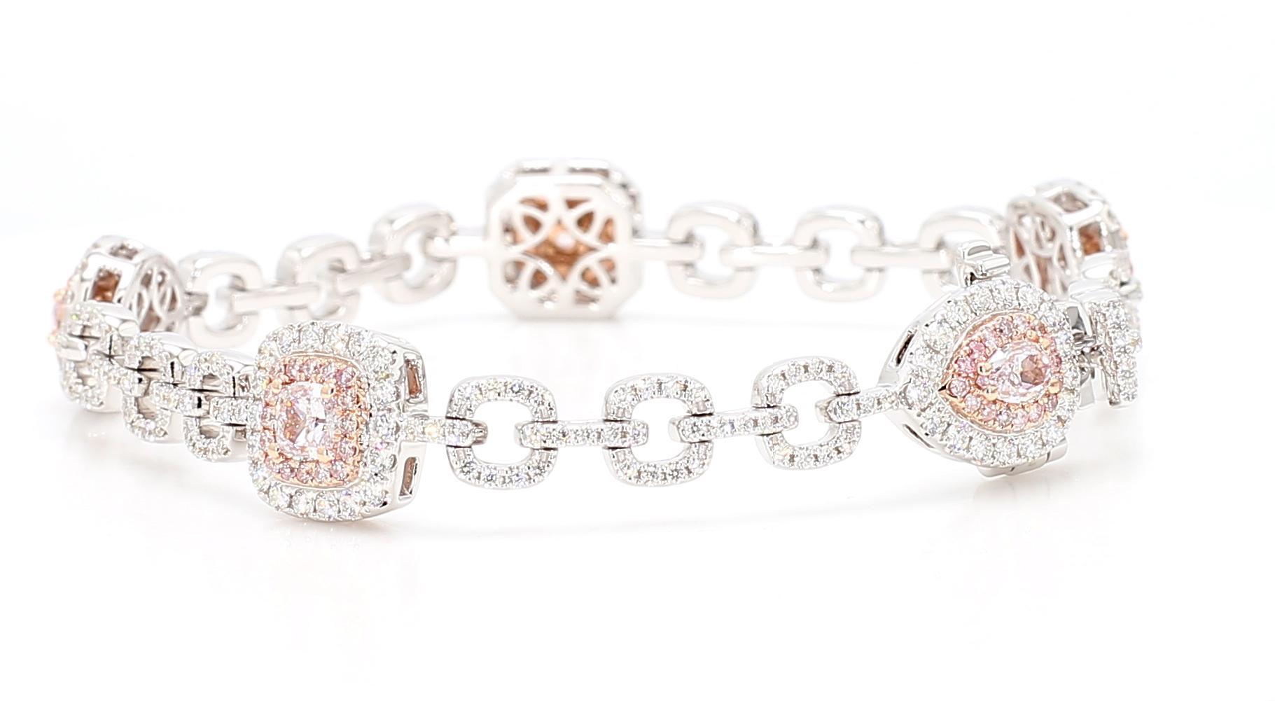 Pulsera de tenis de oro de 4,13 quilates TW con diamante rosa fantasía certificado por el GIA Contemporáneo en venta