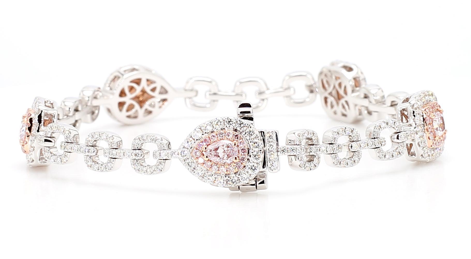 Pulsera de tenis de oro de 4,13 quilates TW con diamante rosa fantasía certificado por el GIA Corte Asscher en venta