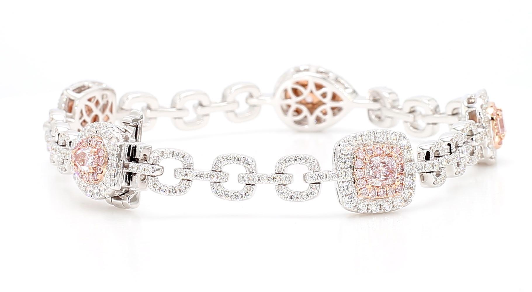 Pulsera de tenis de oro de 4,13 quilates TW con diamante rosa fantasía certificado por el GIA en Nuevo estado para la venta en New York, NY