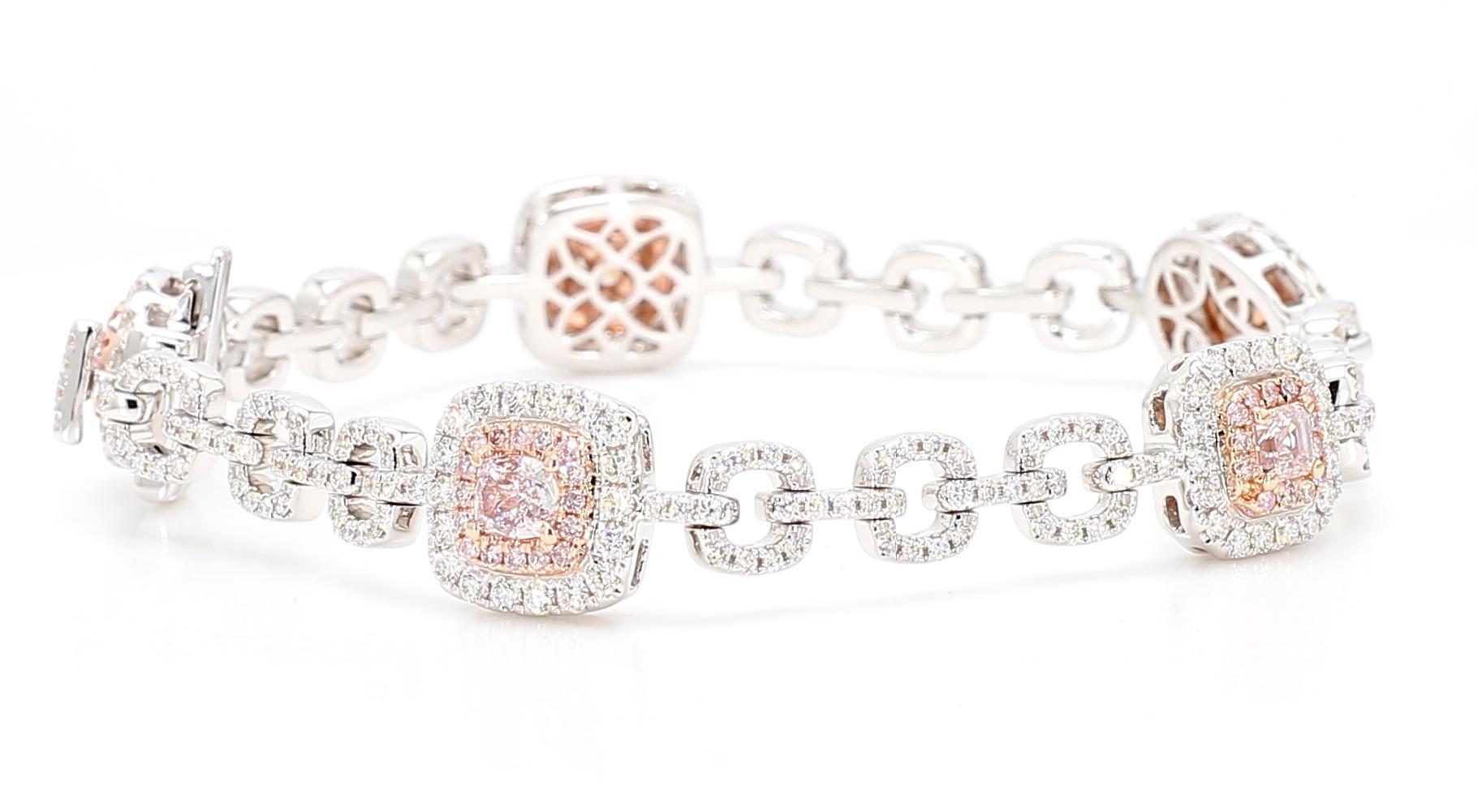 De las mujeres Pulsera de tenis de oro de 4,13 quilates TW con diamante rosa fantasía certificado por el GIA en venta