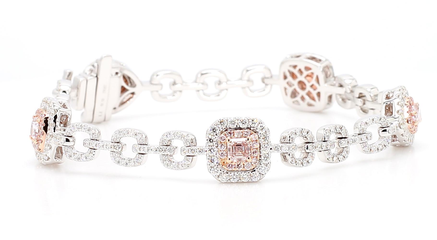 Pulsera de tenis de oro de 4,13 quilates TW con diamante rosa fantasía certificado por el GIA en venta 1
