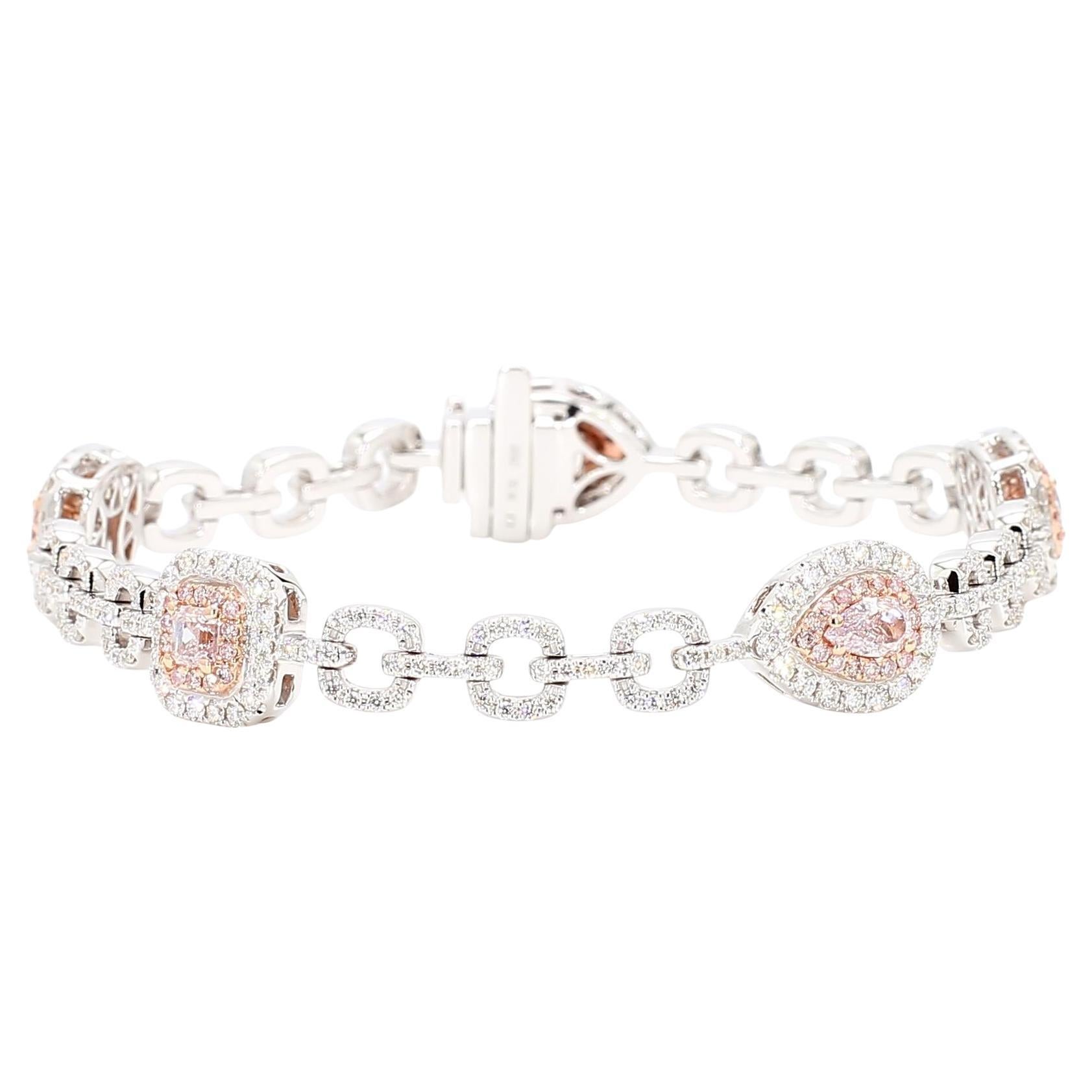 Pulsera de tenis de oro de 4,13 quilates TW con diamante rosa fantasía certificado por el GIA