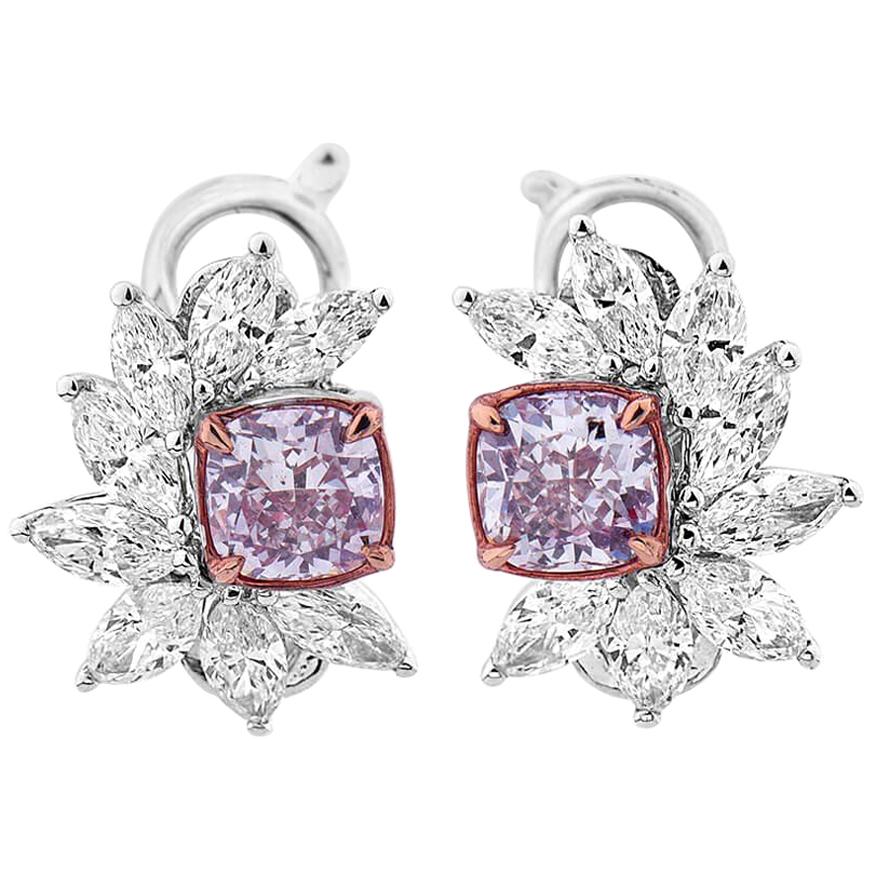 GIA Certified Fancy Pink Diamond Earrings, 2.43 Carat