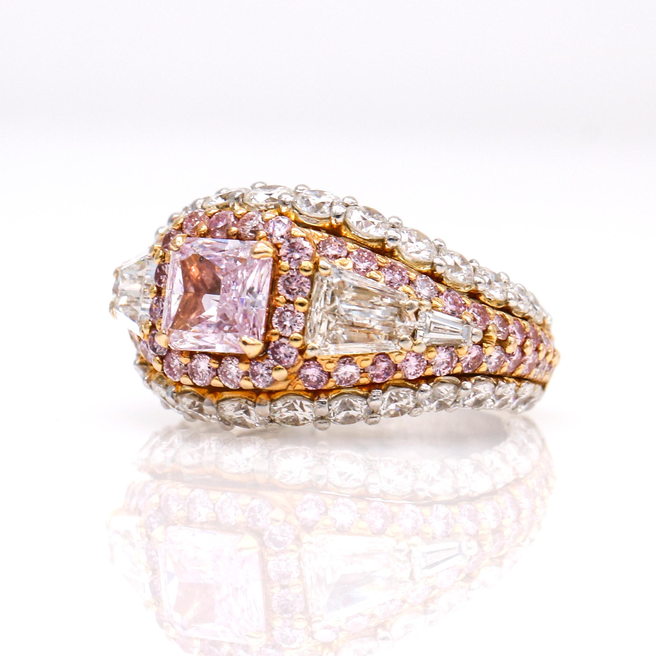 GIA Certified Fancy Pink Diamond Engagement Ring in Platinum and 18k Gold In Excellent Condition For Sale In Boca Raton, FL