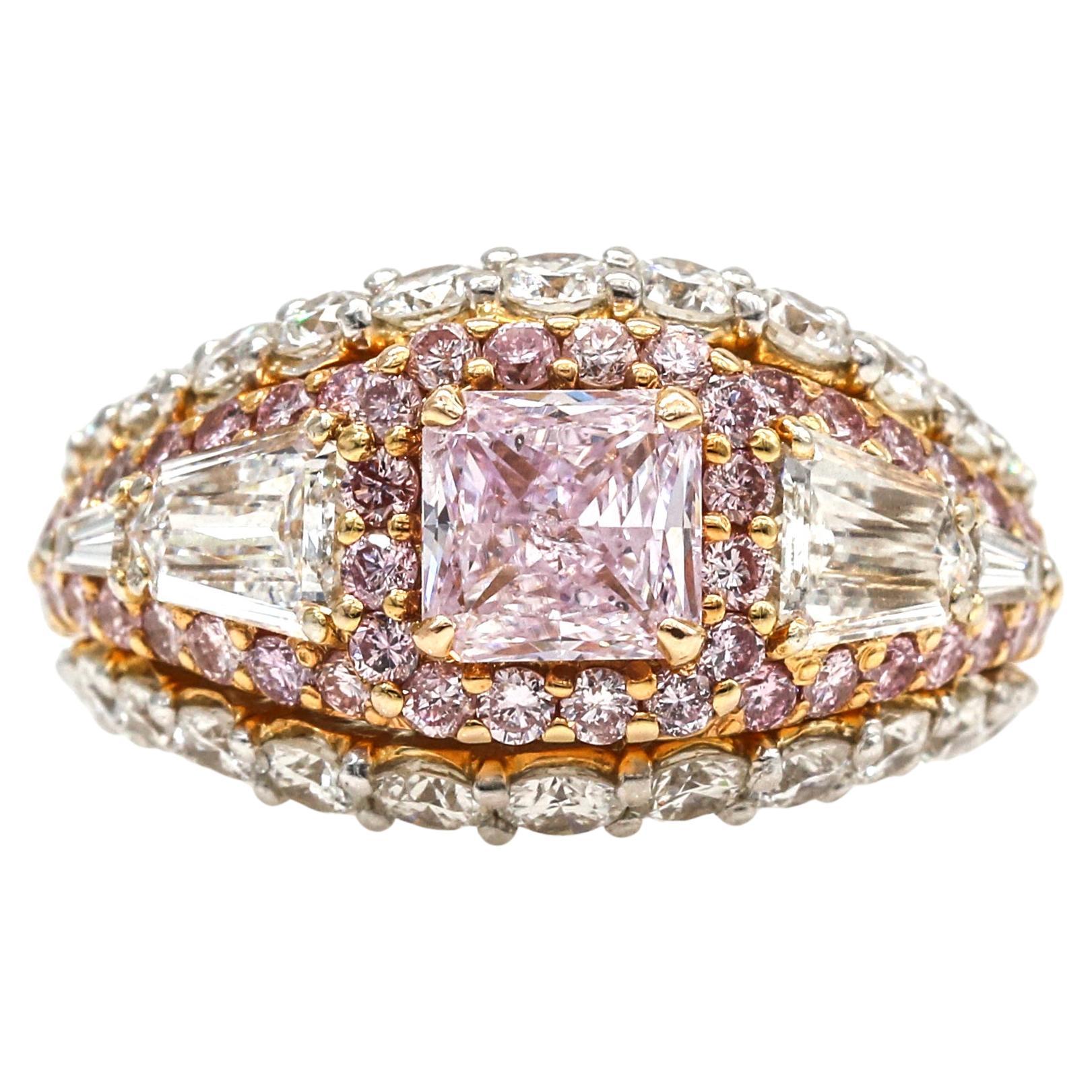 GIA Certified Fancy Pink Diamond Engagement Ring in Platinum and 18k Gold For Sale