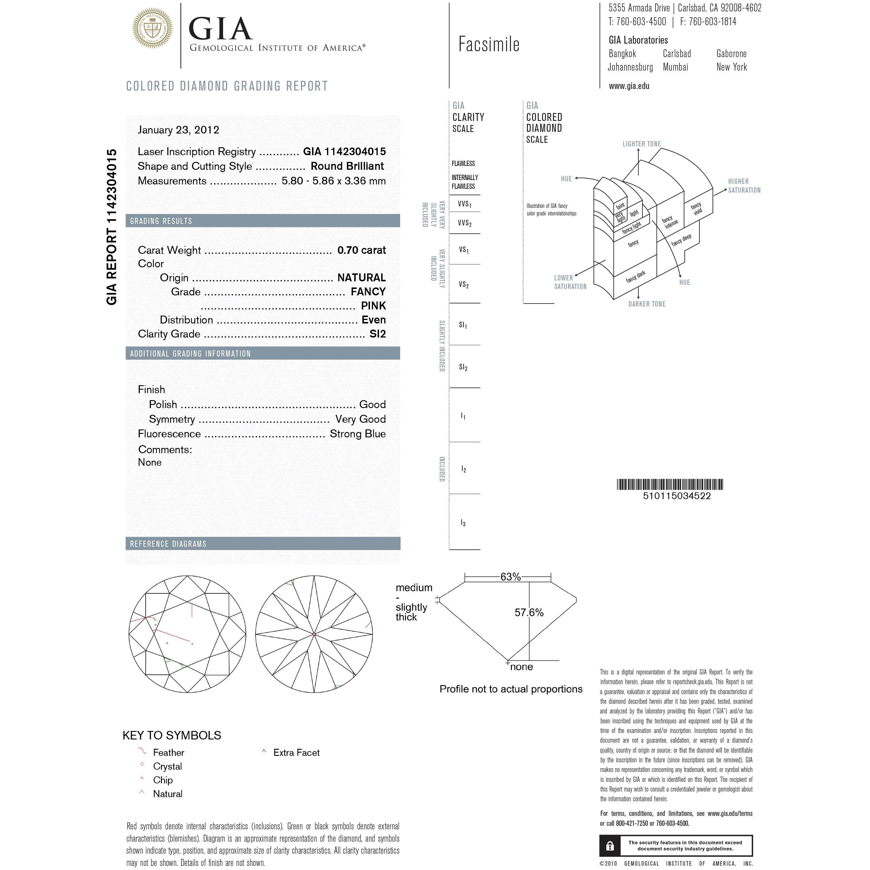 Round Cut GIA Certified 1.75 Carat Fancy Pink Diamond Ring