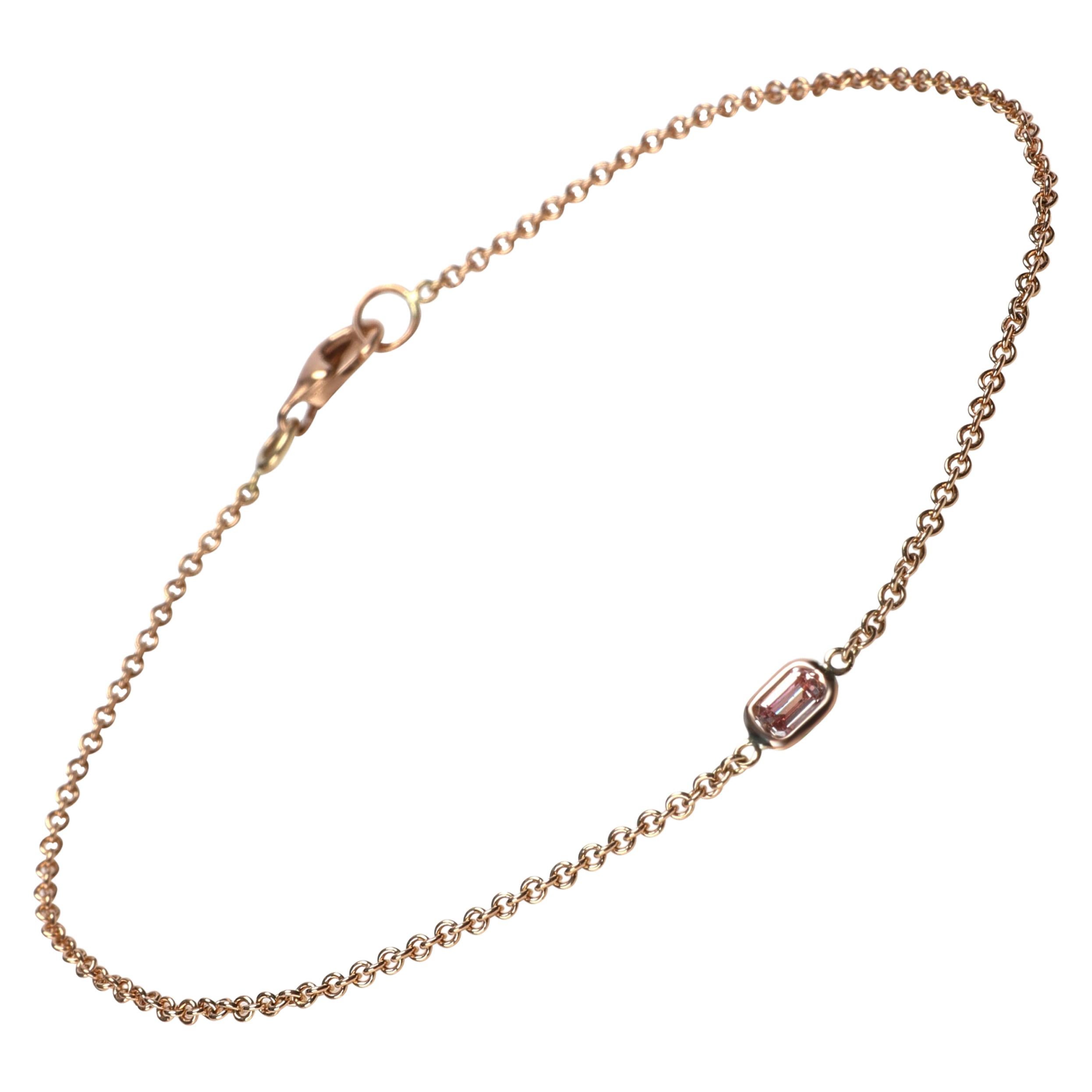 GIA Certified Fancy Pink Emerald Diamond Necklace in 14KT Rose Gold SI1 0.16 Ct