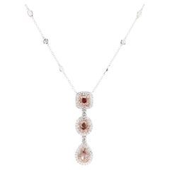 GIA Certified Fancy Pink Pear Diamond 3.13 Carat TW Gold Drop Necklace