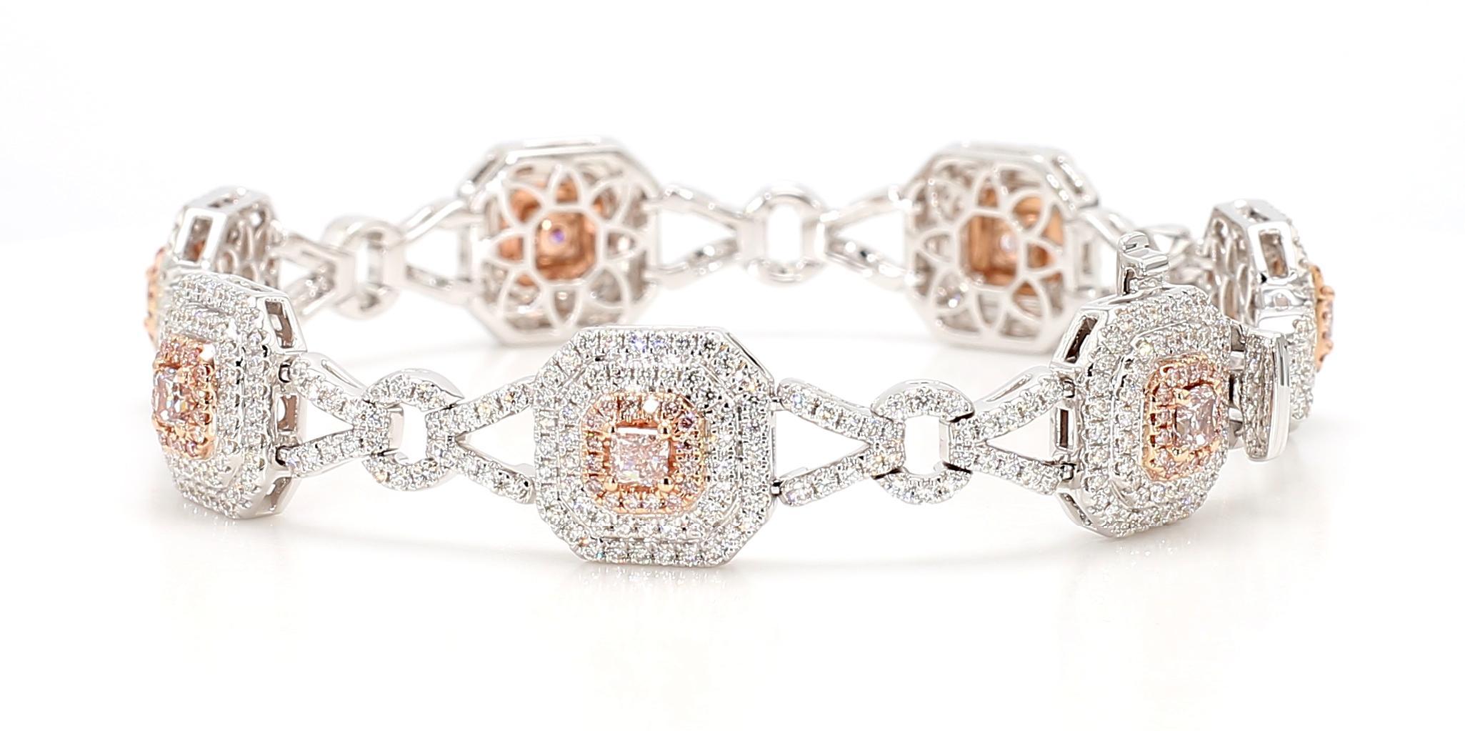 Pulsera de tenis de oro de 4,59 quilates TW con diamante rosa radiante certificado por el GIA Contemporáneo en venta