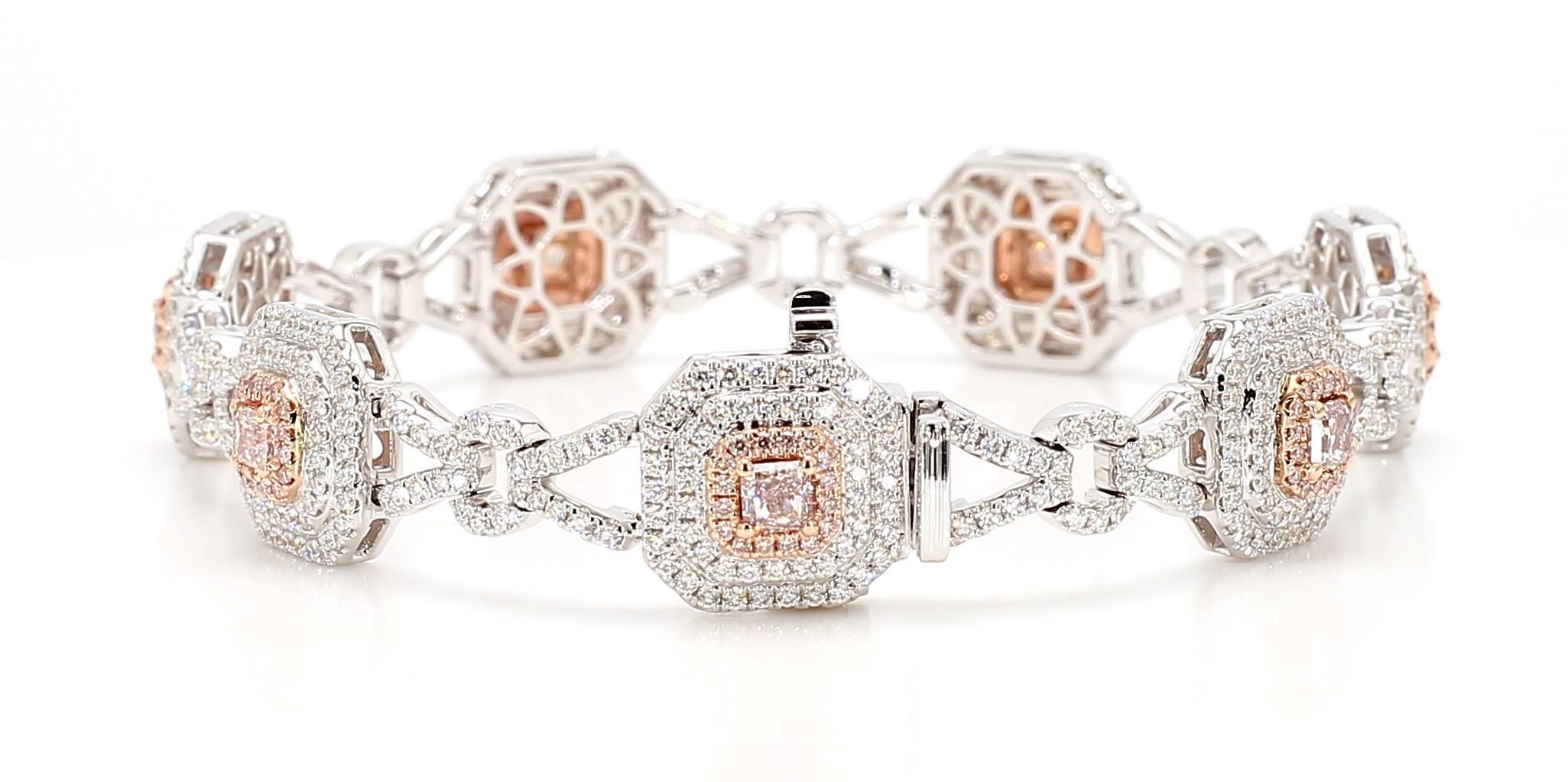 Pulsera de tenis de oro de 4,59 quilates TW con diamante rosa radiante certificado por el GIA Corte redondo en venta