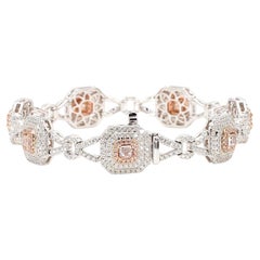 Bracciale da tennis in oro con diamante rosa radiante certificato GIA da 4,59 carati TW