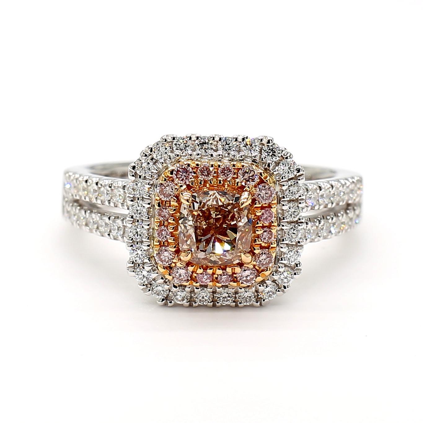 Contemporaneo GIA Certified Fancy Pinkish Brown Cushion Diamond 0.72 Carat TW Gold Ring in vendita