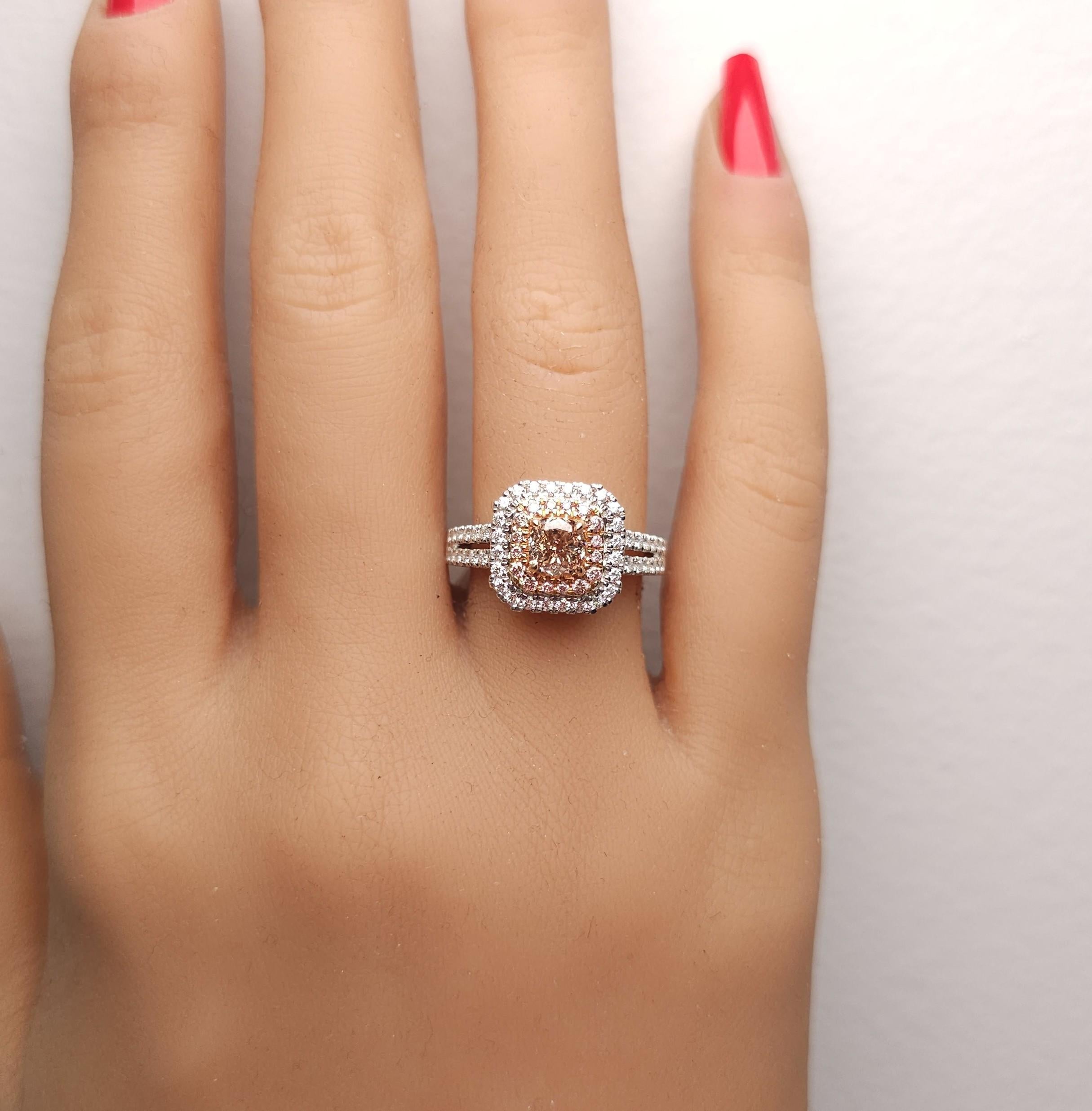 GIA Certified Fancy Pinkish Brown Cushion Diamond 0.72 Carat TW Gold Ring In condizioni Nuovo in vendita a New York, NY