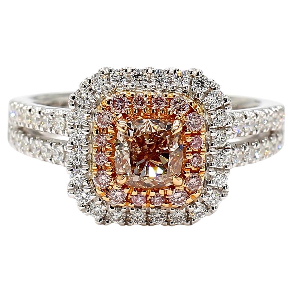 GIA Certified Fancy Pinkish Brown Cushion Diamond 0.72 Carat TW Gold Ring