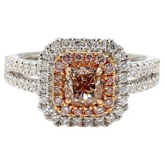 GIA Certified Fancy Pinkish Brown Cushion Diamond 0.72 Carat TW Gold Ring